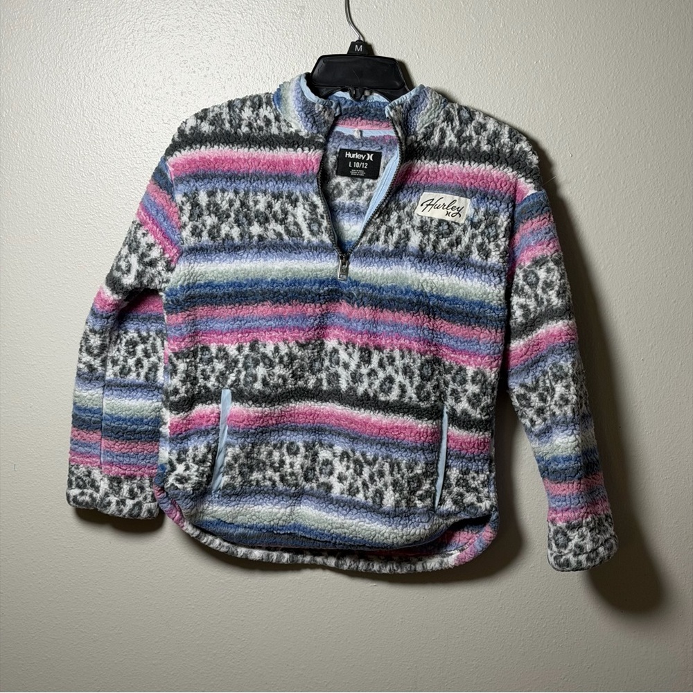 Hurley Girl Kids Multicolor Fleece Pullover Aztec Print Sweater size‎ L